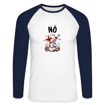 Kuh Spruch Nö für Jungen und Mädchen - Unisex Baseballshirt langarm - Weiß/Navy - Vorne - Nik (191cm)