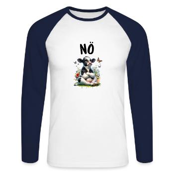 Vache disant non pour les garçons et les filles - T-shirt baseball manches longues Homme - blanc/marine - Devant - Nik (191cm)