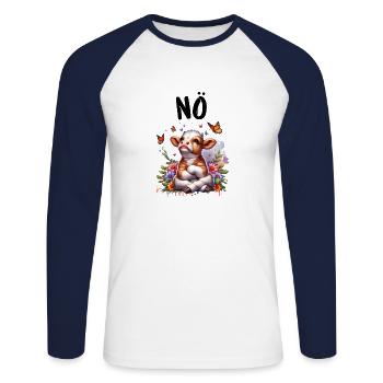 Vache disant non pour les garçons et les filles - T-shirt baseball manches longues Homme - blanc/marine - Devant - Nik (191cm)
