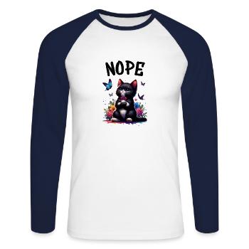 Cat Funny Saying Nope for Cat Lovers - Unisex Long Sleeve Baseball T-Shirt - white/navy - Front - Nik (191cm)