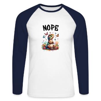 Dinosaur Saying Nope for Boys and Girls - Unisex Long Sleeve Baseball T-Shirt - white/navy - Front - Nik (191cm)
