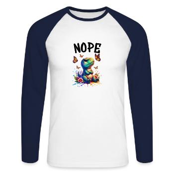 Dinosaur Saying Nope for Boys and Girls - Unisex Long Sleeve Baseball T-Shirt - white/navy - Front - Nik (191cm)