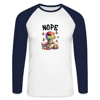 Dinosaur Saying Nope for Boys and Girls - Unisex Long Sleeve Baseball T-Shirt - white/navy - Front - Nik (191cm)