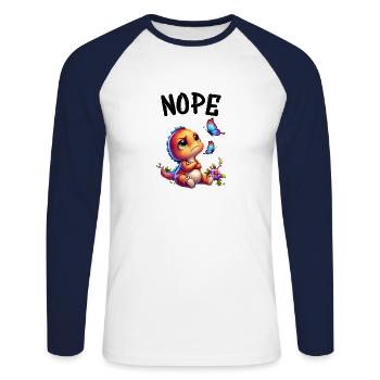 Dinosaur Saying Nope for Boys and Girls - Unisex Long Sleeve Baseball T-Shirt - white/navy - Front - Nik (191cm)