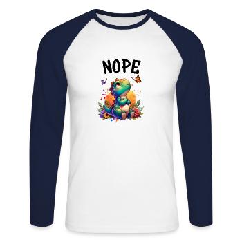 Dinosaurier Spruch Nope für Jungen und Mädchen - Unisex Baseballshirt langarm - Weiß/Navy - Vorne - Nik (191cm)