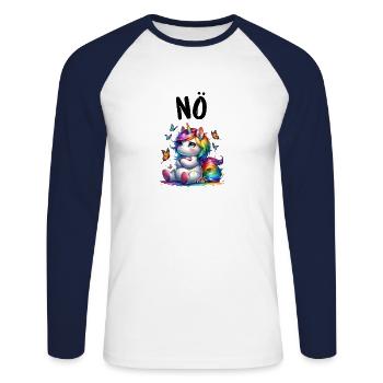 Licorne disant non Garçon et fille Créature mythique - T-shirt baseball manches longues Homme - blanc/marine - Devant - Nik (191cm)