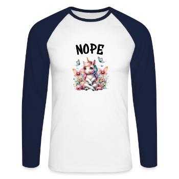 Licorne disant non Garçon et fille Créature mythique - T-shirt baseball manches longues Homme - blanc/marine - Devant - Nik (191cm)