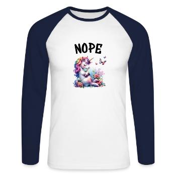 Licorne disant non Garçon et fille Créature mythique - T-shirt baseball manches longues Homme - blanc/marine - Devant - Nik (191cm)