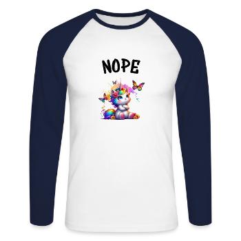 Licorne disant non Garçon et fille Créature mythique - T-shirt baseball manches longues Homme - blanc/marine - Devant - Nik (191cm)
