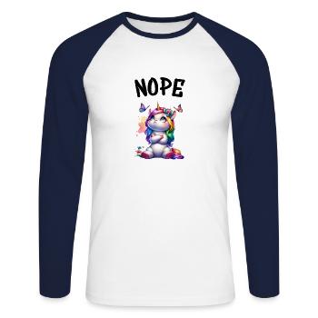 Licorne disant non Garçon et fille Créature mythique - T-shirt baseball manches longues Homme - blanc/marine - Devant - Nik (191cm)