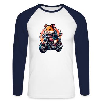Cool Hamster on Chopper Motorcycle - Unisex Long Sleeve Baseball T-Shirt - white/navy - Front - Nik (191cm)