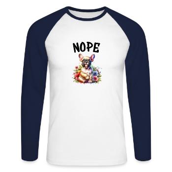 Bouledogue français disant non, amoureux des chiens - T-shirt baseball manches longues Homme - blanc/marine - Devant - Nik (191cm)
