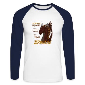 Sei immer ein wilder Drache - Unisex Baseballshirt langarm - Weiß/Navy - Vorne - Nik (191cm)