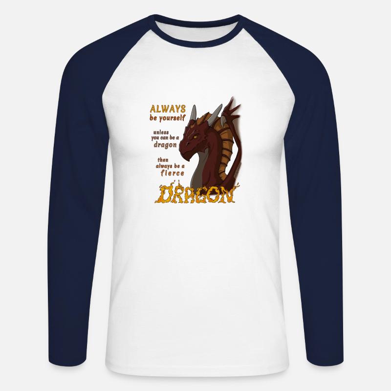 Sei immer ein wilder Drache - Unisex Baseballshirt langarm - Weiß/Navy