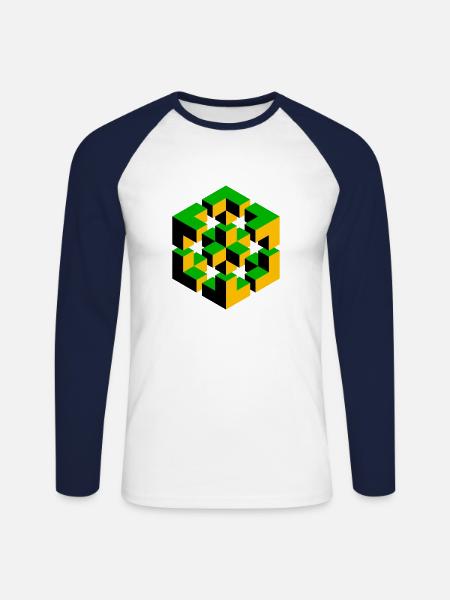 unmögliche Figur Escher Würfel Geometrie Phantasie - Unisex Baseballshirt langarm - Weiß/Navy