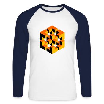 personnage impossible Escher cube magique géométrie - T-shirt baseball manches longues Homme - blanc/marine - Devant - Nik (191cm)