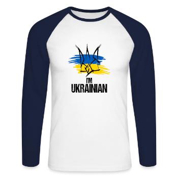 ICH BIN UKRAINISCH - I'm Ukrainian - Unisex Baseballshirt langarm - Weiß/Navy - Vorne - Nik (191cm)