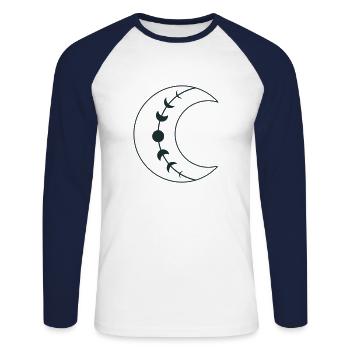 Große einzelne BOHO-Halbmondphasen - Unisex Baseballshirt langarm - Weiß/Navy - Vorne - Nik (191cm)