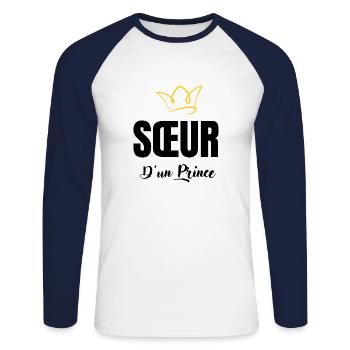 sœur d'un prince - T-shirt baseball manches longues Homme - blanc/marine - Devant - Nik (191cm)