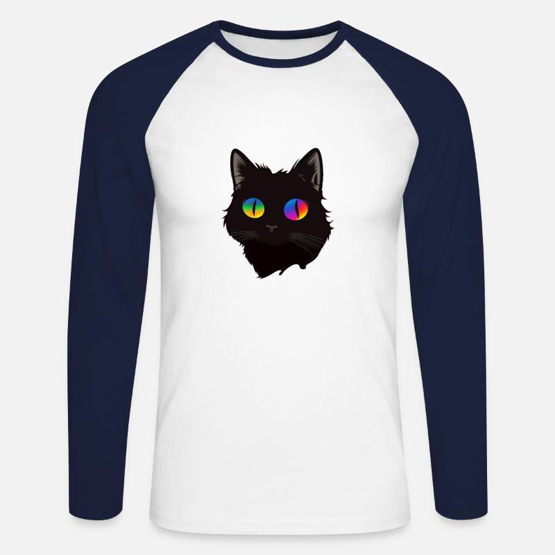 Katze Regenbogen Augen Tier - Unisex Baseballshirt langarm - Weiß/Navy