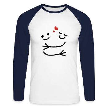 Un câlin amoureux -idée cadeau saint Valentin - T-shirt baseball manches longues Homme - blanc/marine - Devant - Nik (191cm)