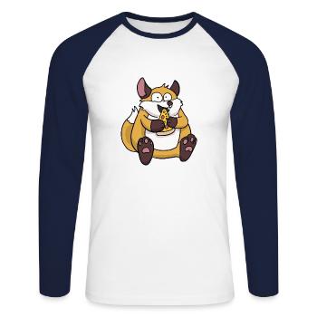 Fat Fox Eating Pizza Funny Comic Style - Unisex Long Sleeve Baseball T-Shirt - white/navy - Front - Nik (191cm)