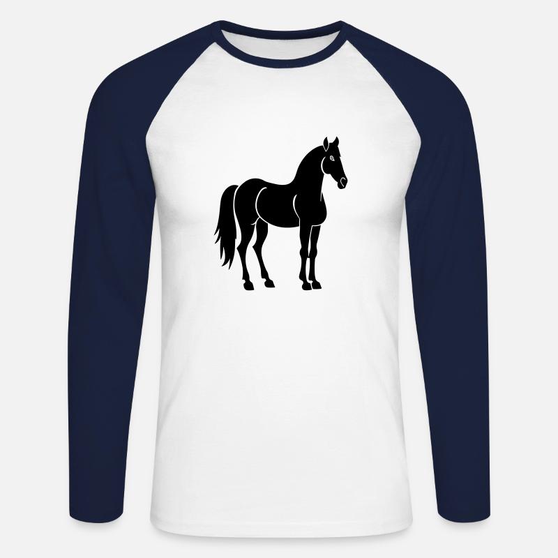 Pferd - Unisex Baseballshirt langarm - Weiß/Navy