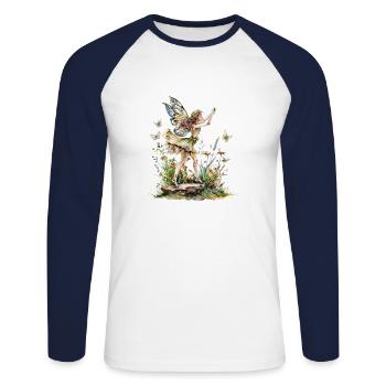 Fantaisie Fée Magie Conte de Fées Fille Nature Été - T-shirt baseball manches longues Homme - blanc/marine - Devant - Nik (191cm)
