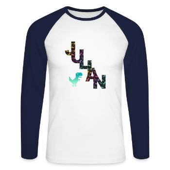 JULIAN - Beautiful boy name with dinosaur - Unisex Long Sleeve Baseball T-Shirt - white/navy - Front - Nik (191cm)