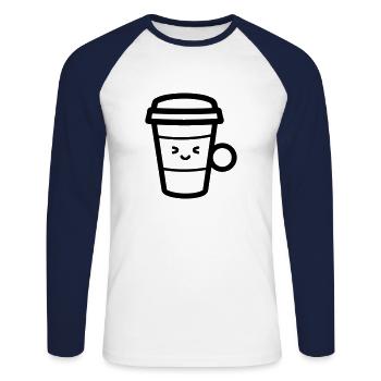 Kaffeebecher - Unisex Baseballshirt langarm - Weiß/Navy - Vorne - Nik (191cm)