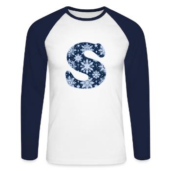 Lettre S Flocons de neige - T-shirt baseball manches longues Homme - blanc/marine - Devant - Nik (191cm)
