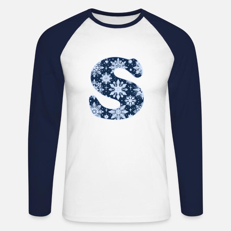 Buchstabe S Schneeflocken - Unisex Baseballshirt langarm - Weiß/Navy
