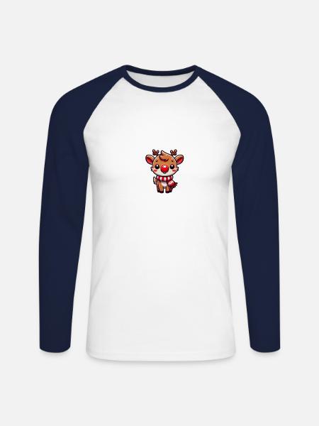 Cute Reindeer - Unisex Long Sleeve Baseball T-Shirt - white/navy