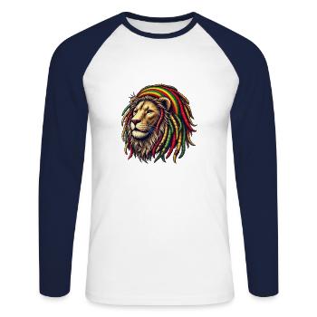 Rasta Lion - T-shirt baseball manches longues Homme - blanc/marine - Devant - Nik (191cm)