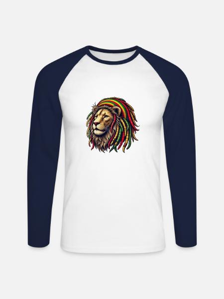 Rasta Löwe - Unisex Baseballshirt langarm - Weiß/Navy