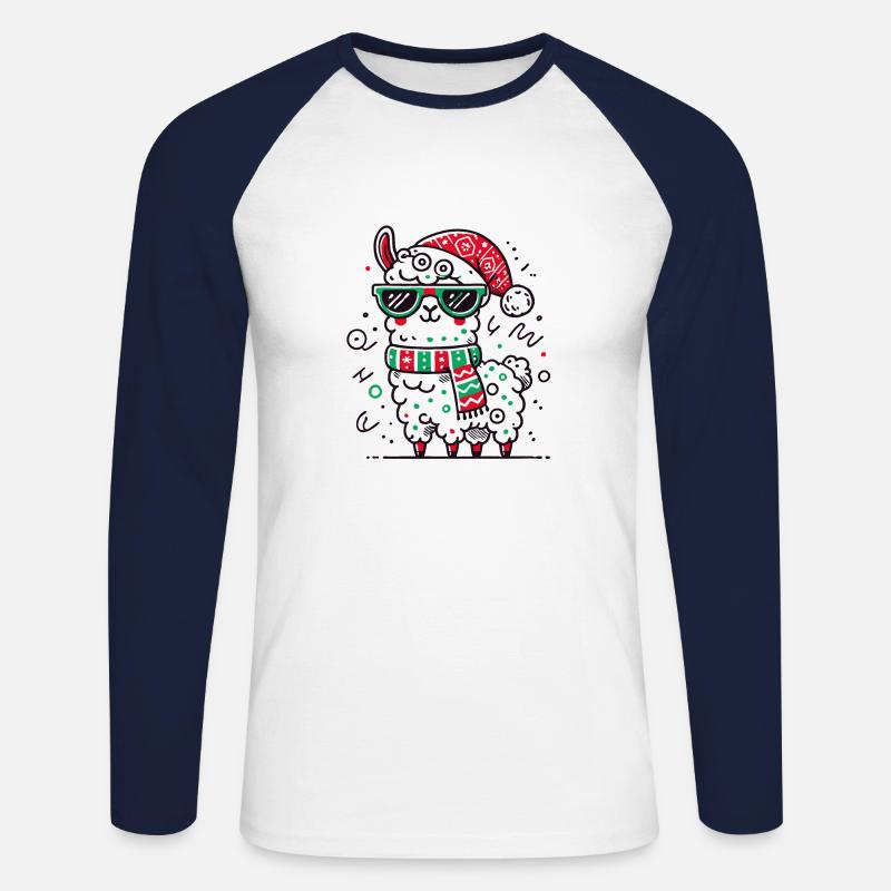 Weihnachtslama – Lustig und Cool - Unisex Baseballshirt langarm - Weiß/Navy