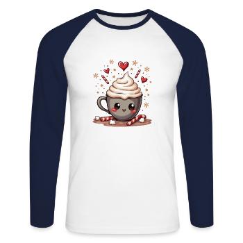 Ich liebe heiße Schokolade - Unisex Baseballshirt langarm - Weiß/Navy - Vorne - Nik (191cm)