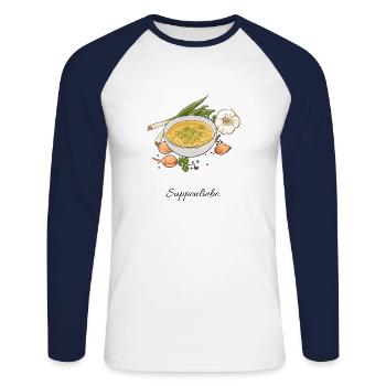 Soup Love // Illustration - Unisex Long Sleeve Baseball T-Shirt - white/navy - Front - Nik (191cm)