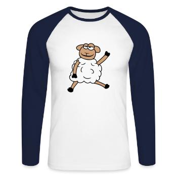 sheep sitting waving greeting happy smiling cool - Unisex Long Sleeve Baseball T-Shirt - white/navy - Front - Nik (191cm)