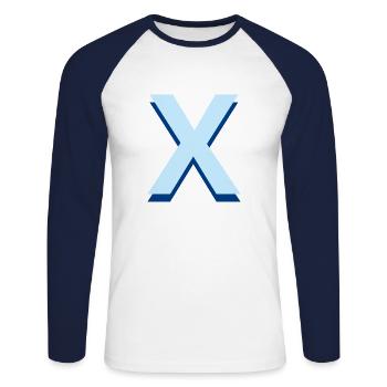 Pop und moderner blauer Buchstabe - Unisex Baseballshirt langarm - Weiß/Navy - Vorne - Nik (191cm)