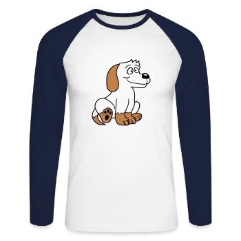 chien assis mignon petit chiot heureux animal de compagnie - T-shirt baseball manches longues Homme - blanc/marine - Devant - Nik (191cm)