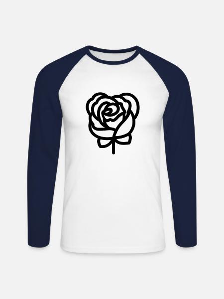 Rosa Blume - Unisex Baseballshirt langarm - Weiß/Navy