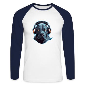 Cooler Pitbull mit Kopfhörern - Unisex Baseballshirt langarm - Weiß/Navy - Vorne - Nik (191cm)
