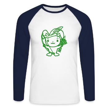 Lapin flèche arc plume chapeau archer médiéval - T-shirt baseball manches longues Homme - blanc/marine - Devant - Nik (191cm)