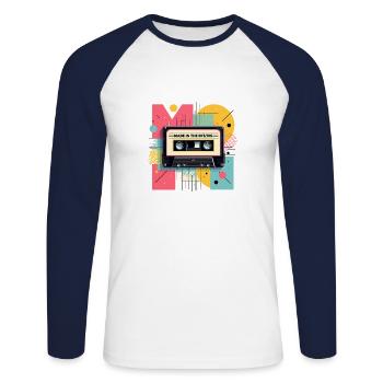 Retro 80s 90s Cassette Gift - Unisex Long Sleeve Baseball T-Shirt - white/navy - Front - Nik (191cm)