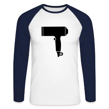 Seche cheveux - T-shirt baseball manches longues Homme - blanc/marine - Devant - Nik (191cm)