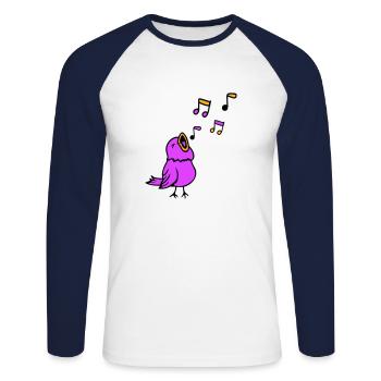 Notes de musique : oiseau chanteur, moineau, chant, gazouillis, musique - T-shirt baseball manches longues Homme - blanc/marine - Devant - Nik (191cm)