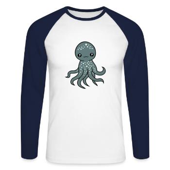 Pieuvre, Pieuvre, Pieuvre, Calmar, Céphalopode, Mignon, Mignon - T-shirt baseball manches longues Homme - blanc/marine - Devant - Nik (191cm)