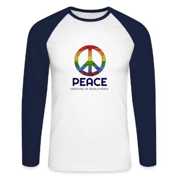 World Peace, Peace, Peace Symbol, Peace Sign, - Unisex Long Sleeve Baseball T-Shirt - white/navy - Front - Nik (191cm)