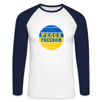 Peace Freedom Ukraine - Unisex Long Sleeve Baseball T-Shirt - white/navy - Front - Nik (191cm)